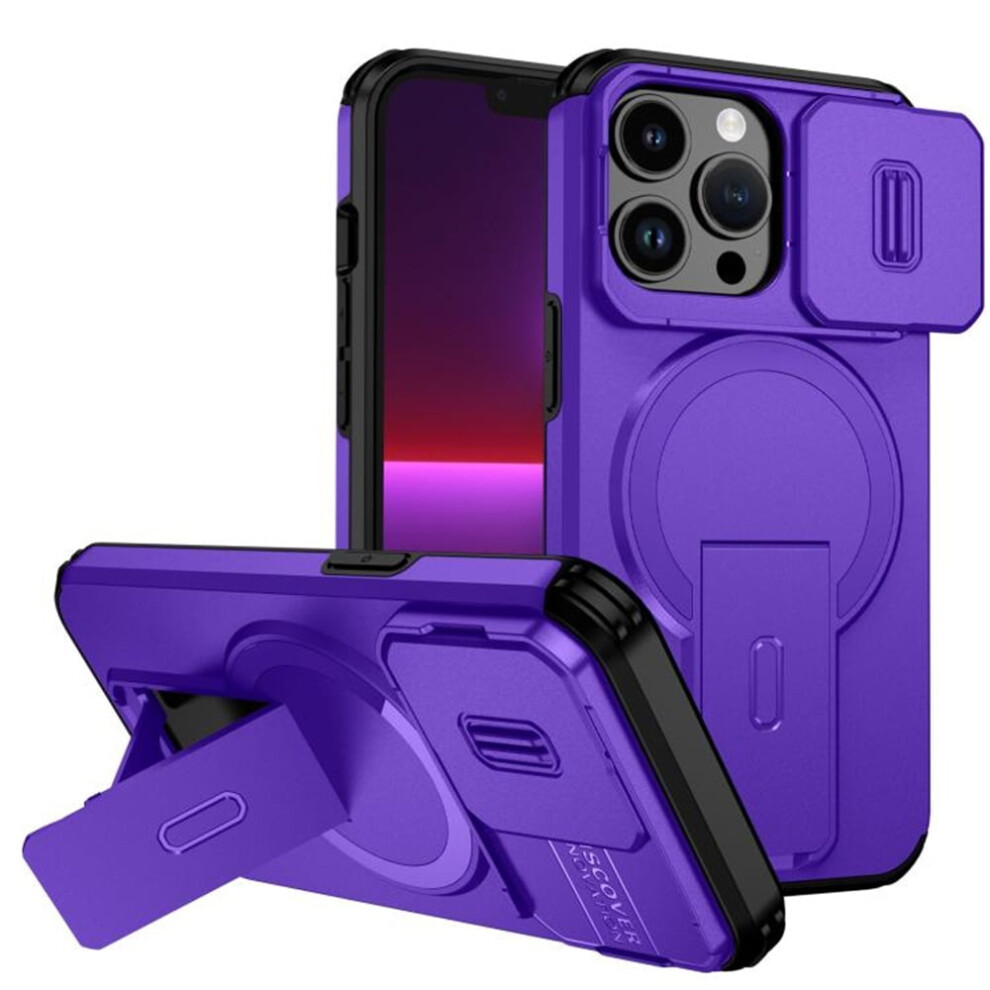 Rugged Case For Iphone 13 Pro 6.1": Magsafe Charging, Invisible Fold Stand, Sliding Camera Cover, Shockproof—Compatible With Iphone 13 Pro Purple 9165521614905