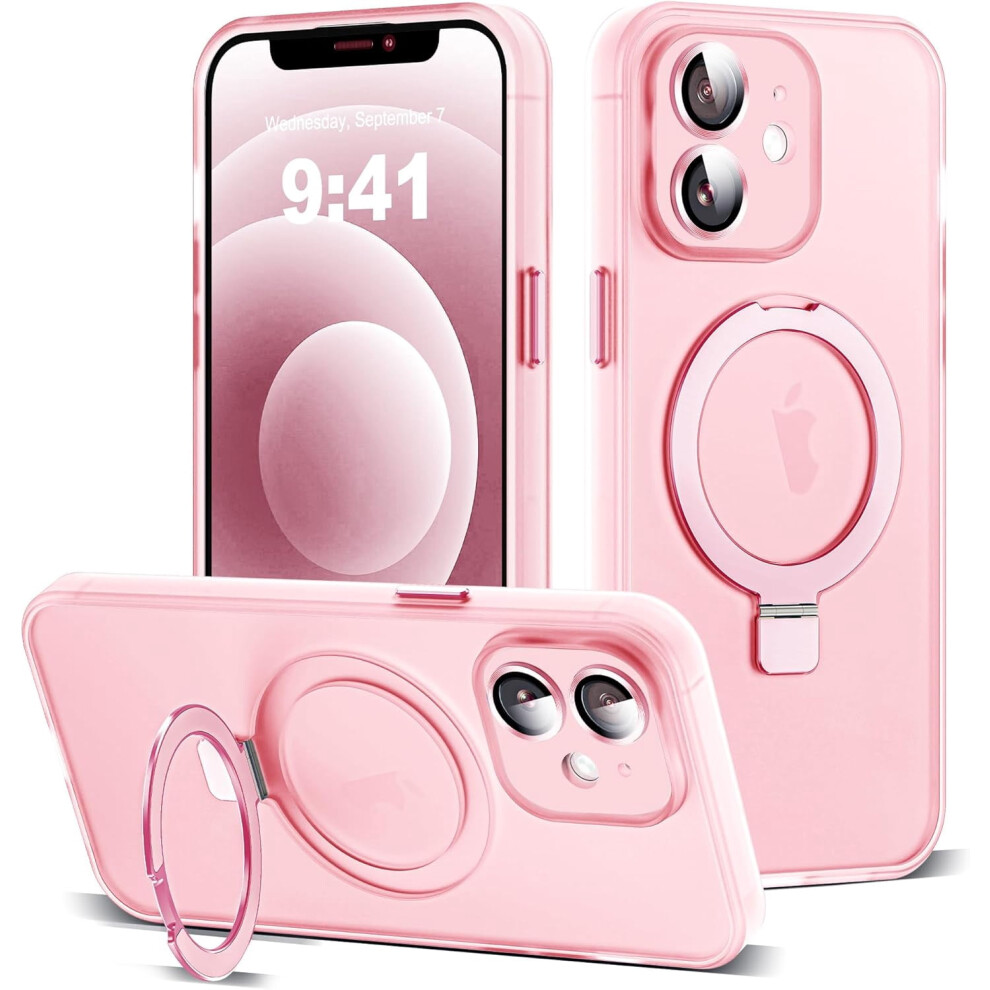 Iphone 12 Case With Magnetic Invisible Ring Stand, Full Camera Protection, Magsafe Compatible, Military-Grade Drop Protection, Matte Translucent Slim 9405492236479