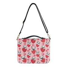 Copertina per Bibbia in similpelle con motivo bulldog francese a forma di cuore, ideale per San Valentino, per uomo/donna, grande, con cinturino