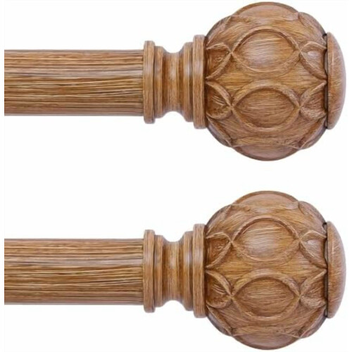 Tringles à rideaux en bois style rustique, lot de 2, 71-122 cm