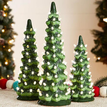 Figurine de sapin de Noël en résine peinte à la main, pré-illuminée avec des lumières chaudes, décoration de table pour les fêtes de fin
