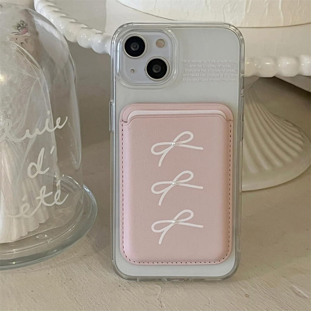Pearl Bow Card Holder For Magsafe Iphone 15Â11 Clear Case White 9101399818212