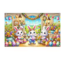 Grande bannière de Pâques, toile de fond en vinyle « Joyeuses Pâques » de 1,8 x 1 m avec lapins et œufs, idéale pour photomaton et