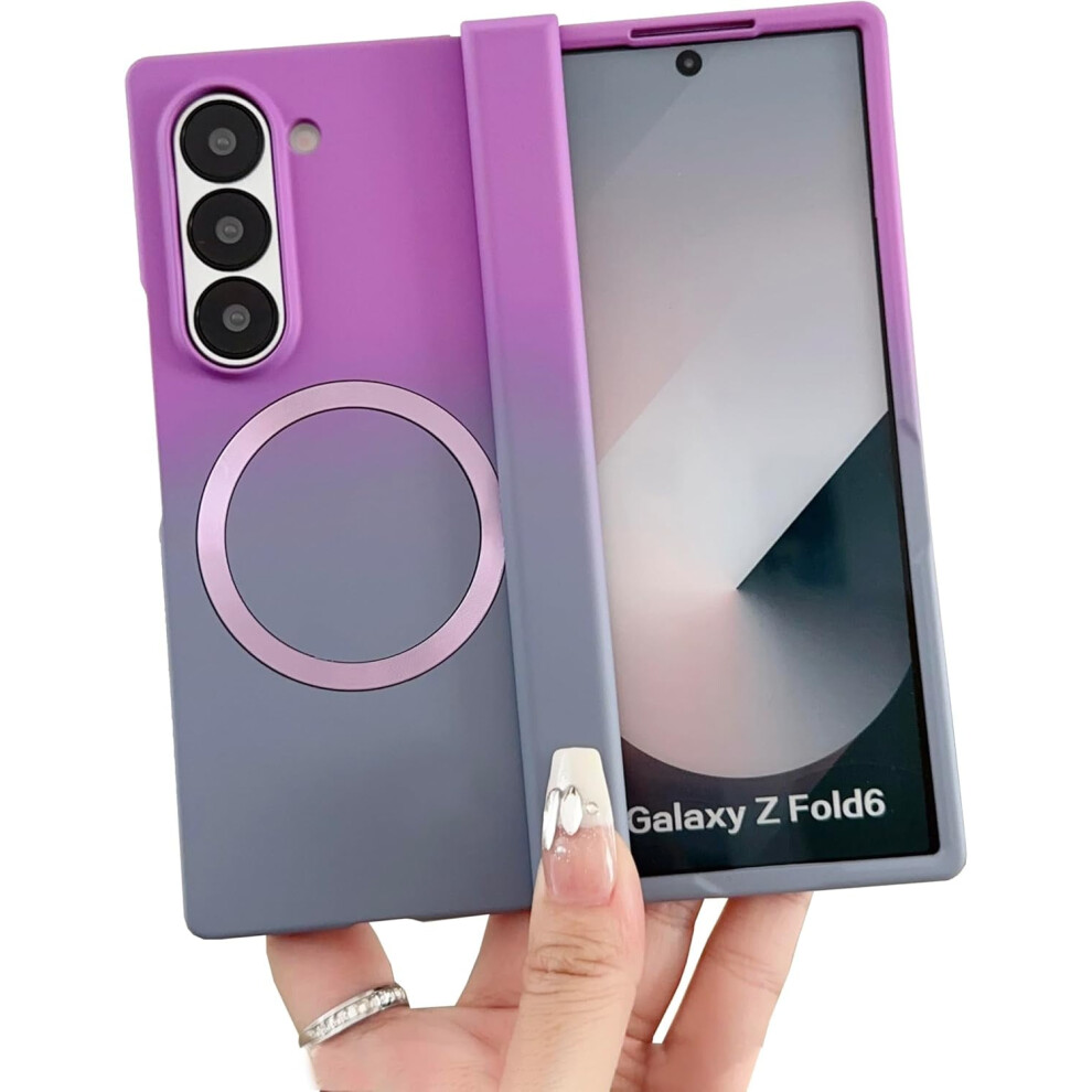 Magnetic Case For Samsung Galaxy Z Fold 5 Â Hinge Protection, Luxury Gradient Design, Magsafe Compatible, Anti-Scratch, Shockproof, Purple & Grey Purple,Grey 9405492238060