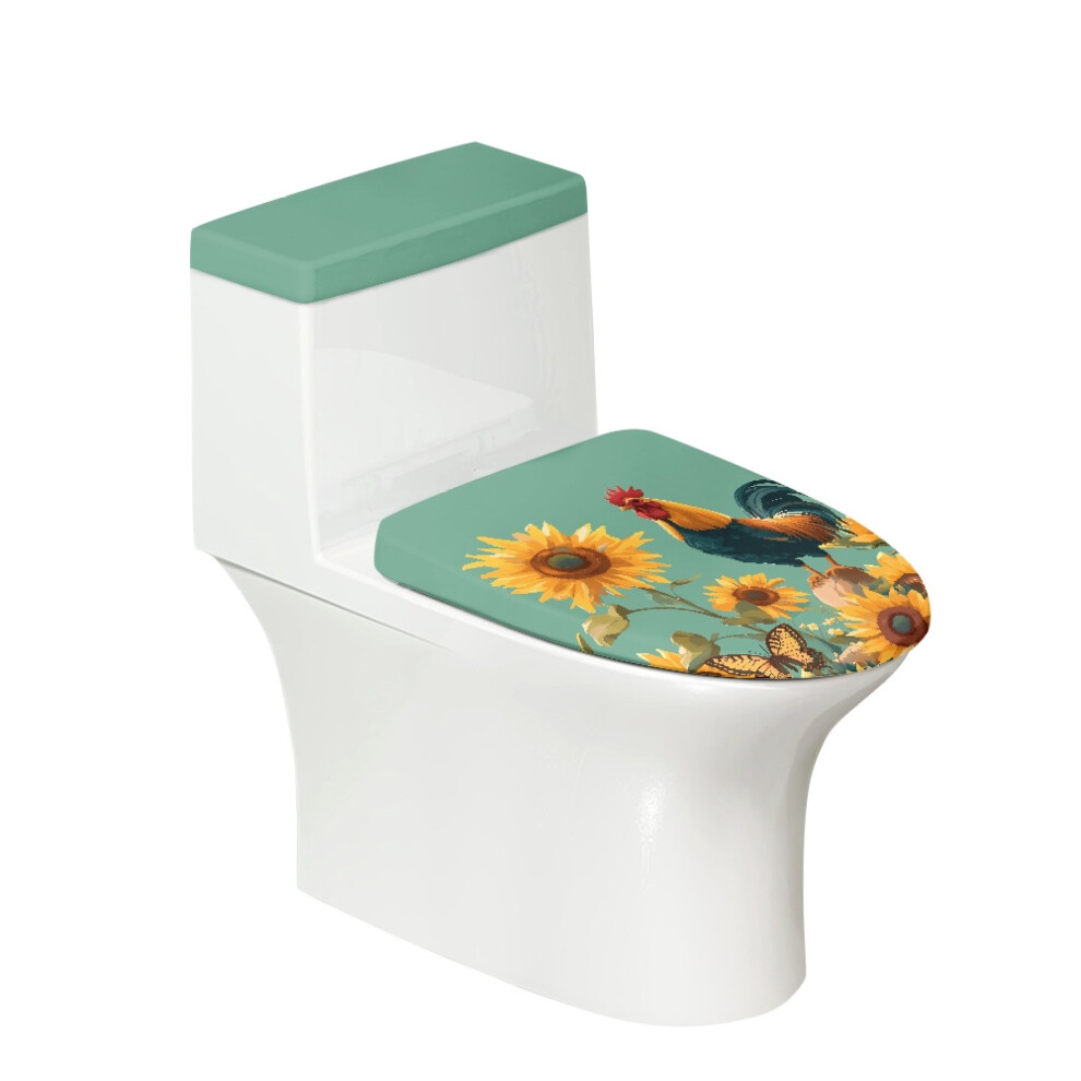 Rooster Sunflower Field Cozy Toilet Lid Covers Set Elastic Bottom Stretch For Modern Bathrooms 9405492239340
