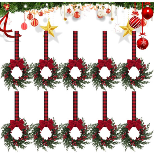 Set mini coroane din pin artificial cu funde și fructe de pădure 2to