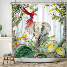Rideau de douche animaux de la jungle, rideau de douche nature feuilles vertes pour salle de bain 60 po x 72 po en tissu