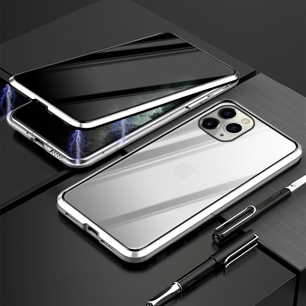 Privacy Magnetic Case For Iphone 11 Pro 5.8", Anti-Peeping Clear Tempered Glass, Built-In Privacy Screen, Magnet Metal Frame, Silver 9425574217035