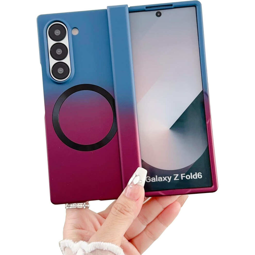 Magnetic Case For Samsung Galaxy Z Fold 6 Â Hinge Protection, Luxury Gradient, Magsafe Compatible, Anti-Scratch, Shockproof, Blue & Red Blue,Red 9425574217233
