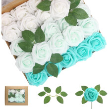 100 roses artificielles vertes – Roses en mousse réalistes avec feuilles pour bouquets de mariage, décorations de fêtes prénuptiales et autres
