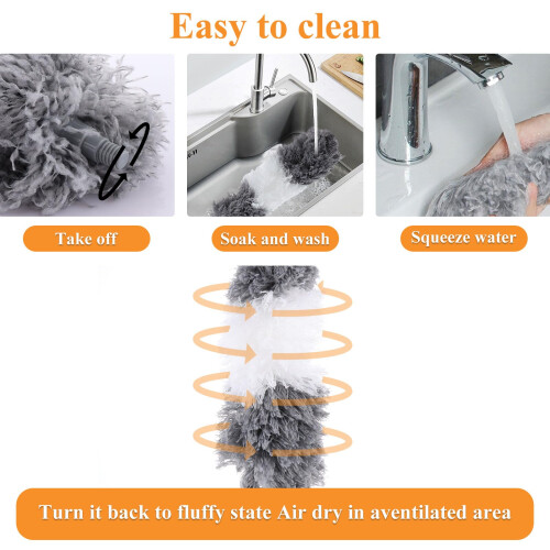 Extendable Microfiber Duster Duster With 108" Telescoping Extension Pole No Scratch To Ceiling Washable Hand Duster For Cleaning High Ceiling Fans 2
