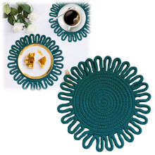 Heat Resistant Placement Set of 1, 7.1 Inch Cotton Trivet and Hot Pad, Lace Accented Mat for Hot Cookware Dishes and Serving Trays on Tables, Green
