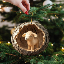 Décorations de Noël Animaux de la Forêt – Agneau des bois et décoration de sapin en acrylique 2D, compatible avec les sapins standards