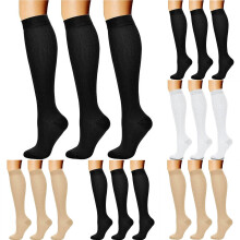 Compressiekousen voor dames, ter bevordering van de bloedsomloop (3 paar), 15-20 mmHg, bieden optimale ondersteuning bij hardlopen en fietsen.