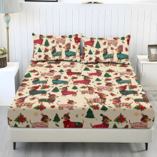 Twin XL Sheet Set Cooling Beige Dachshund Holiday 3-Pc