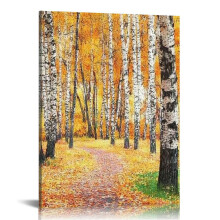 Maisema-seinätaidemaalaus kankaalle - Luontopuistokuva, syksyiset puut, pudonneet lehdet, taideteos kankaalle toimistoon, makuuhuoneeseen, 12x16