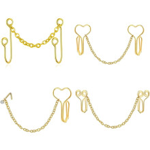4-teiliges Set afrikanischer Fake-Nasenringe mit Clips, Fake-Septumring mit herzförmiger Nasenkette und Zirkonia-Kristallsteckern – Nasenpiercing