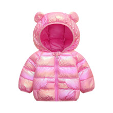 Doudoune enfant à capuche avec motif oreilles d'ours, légère et chaude, pour garçons et filles. Fermeture éclair. Modèle rembourré #C069Pink100
