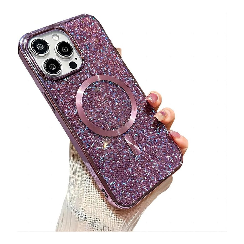 Iphone 15 Pro Electroplated Glitter Rhinestone Case Purple 9101399754480