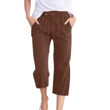 Pantaloni capri da donna in cotone e lino, estivi, dritti, larghi, a vita alta, casual, corti, ideali per la spiaggia, i viaggi e le vacanze,