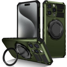 Militairwaardige iPhone 13 Pro Max hoes met 360 draaibare magnetische standaard, val- en schokbescherming – Groen