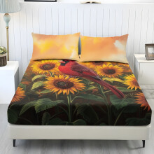 Juego de sábanas Sunflower Twin XL, 3 piezas, ligero y transpirable con estampado de cardenal, sábana bajera ajustable (bolsillo de 25 cm) + 2