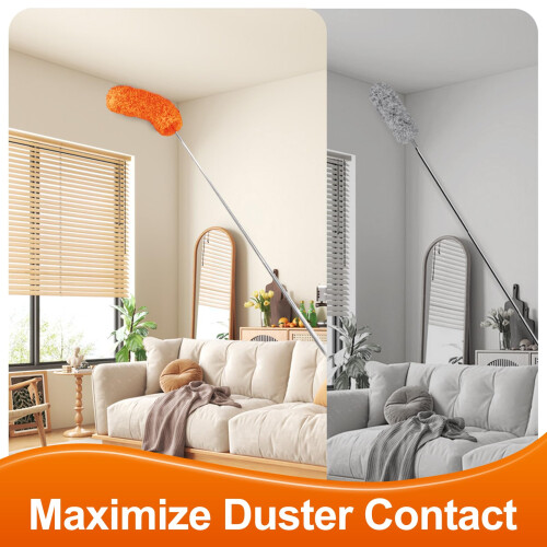 Fogray Extendable Feather Duster, Bendable Microfiber Long Handled with Extra Telescopic Extending Pole and Soft Silicone Cap, Washable Duster for 1