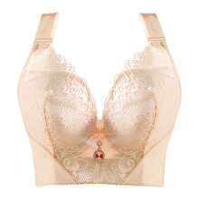 Soutien-gorge en dentelle push-up à armatures pour femme, grande taille, bonnet D, soutien-gorge confortable froncé, beige.