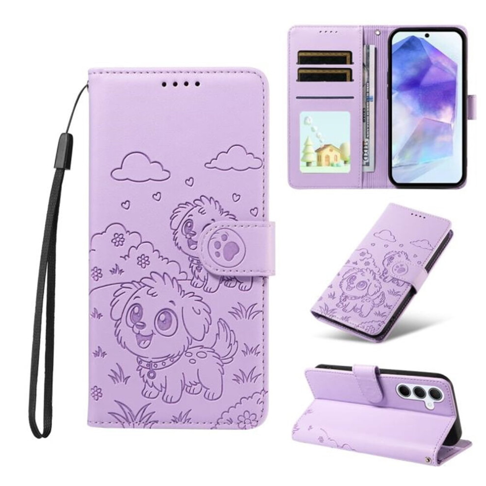 Leather Flip Case For Samsung Galaxy A55 5G: Rfid Wallet, Magnetic Clasp, Lanyard & Stand Purple 9455834311555