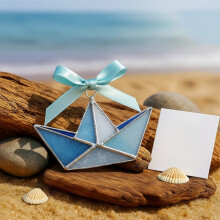 Blue Bow Ribbon Sea Glass Ornament Lightweight Twisted Wire