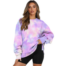 Damen-Sweatshirt mit Batikmuster, Langarm-Pullover, Oversize-Schnitt, Rundhalsausschnitt und Tasche, Größe XXL