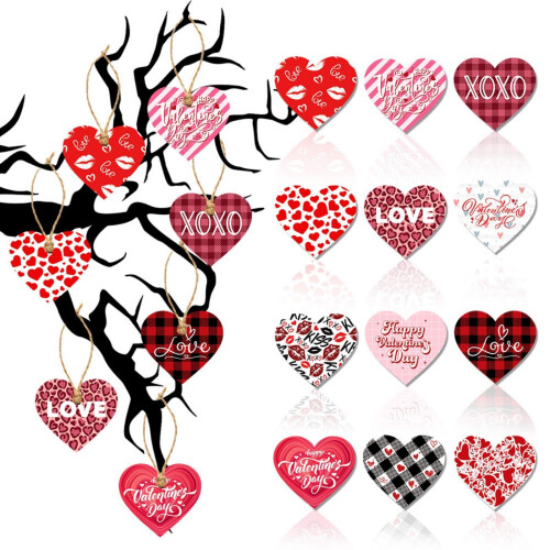Heart Hanging Ornaments Red Pink 12Pcs