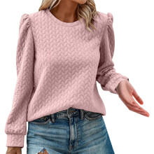 Camisas de manga larga para mujer Sudaderas de manga larga abullonadas para mujer Cuello redondo Blusas sueltas para mujer Ropa de otoño para mujer