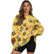 Damen-Sweatshirt mit Weihnachtsmotiv (Biene, Zuckerstange), Oversize-Schnitt, Langarm, Rundhalsausschnitt, Pullover, Herbst/Winter-Mode 2025, Größe