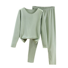 Damen-Pyjama-Set, langärmelig, einfarbig, mit Fleece gefüttert, dick und warm, bestehend aus Hose und Ärmeln, mintgrün, Größe L