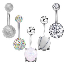 Belly Button Rings Stainless Steel Opal Curved Barbells 5