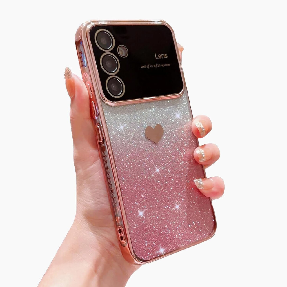 Compatible With Samsung Galaxy A15 5G: Gradient Glitter Heart Phone Case, Full Camera Protection, Soft Clear Bling Cover Pink 9043876415258