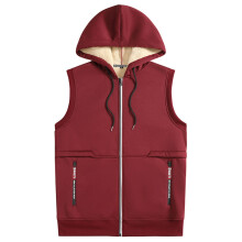 Giacca casual senza maniche da uomo e da donna in tinta unita - Gilet caldo in pile con cappuccio e tasca con cerniera, bordeaux, taglia L