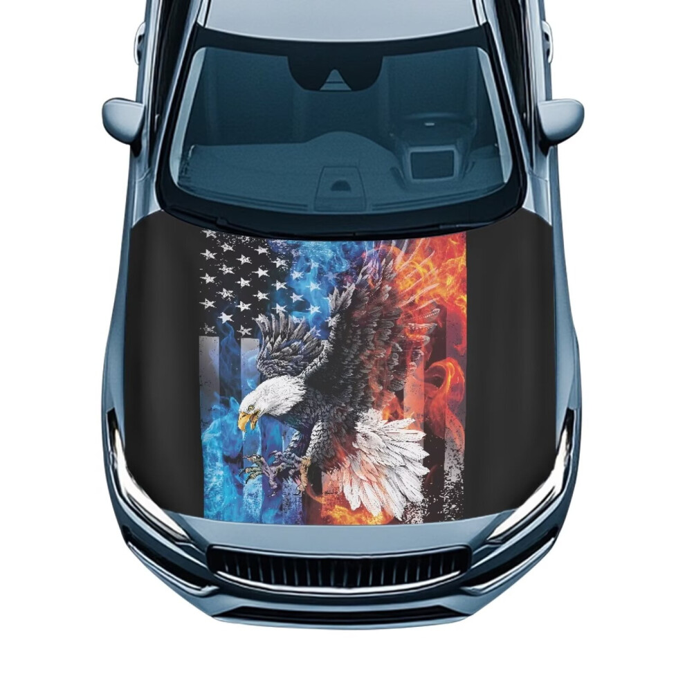 Car Hood Cover Stretch Washable Flame Eagle Flag 9362892768415