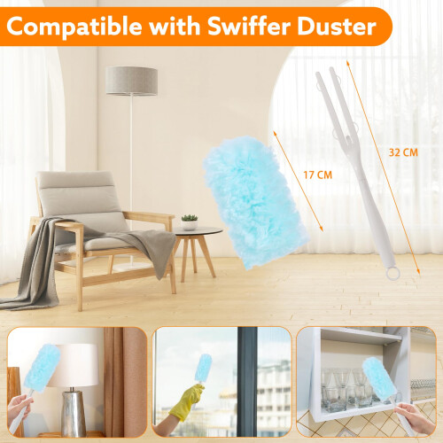 15 PCS Duster Refills Kit Compatible with Flash Dust Magnet, 360? Multi-Surface Duster Replacement with 1 Handle,Disposable Microfiber Refills for 1