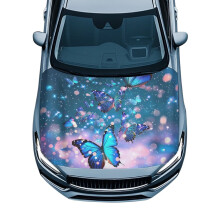 Hood Cover Stretchable Blue Butterfly Car Hood Cover Waterproof Car Bonnet Banner for Auto Cars Truck Van SUV Automotive Accessories