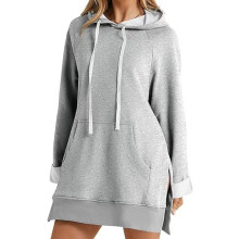 Das warme Oversize-Hoodie-Kleid für Damen, First Ones Casual Pullover mit Kordelzug, langen Ärmeln, geschlitztem Saum und Kängurutasche