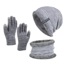 Hat Scarf Glove Set Gloves for Cold Weather Winter Hats Women Men Solid Color Wool Hat Knitted Hat Glove Scarf Three Piece Set Gray 1