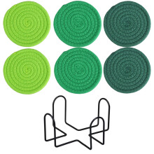 Woven Round Non Slip Non Scald Yarn Placemats Thermal Insulation Table Insulation Coasterss Coasterss 6Pcs with Storage Holders(green)