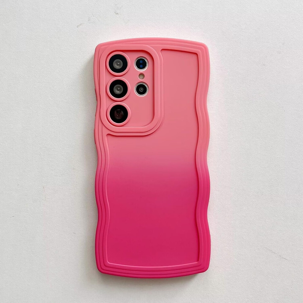 Gradient Curly Wave Frame Shockproof Silicone Case For Samsung Galaxy S22 Ultra 5G, 6.8" (Pink/Rose) – Compatible With Galaxy S22 Ultra Pink 9180333255764