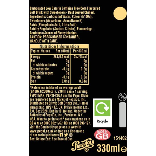 Pepsi Pepsi Max No Caffeine & No Sugar Soft Drinks, 8 x 330ml 1