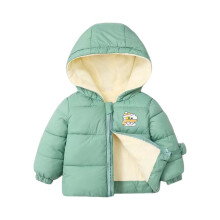 Kids Hooded Puffer Jacket with Bear Print Front Zipper Closure Lightweight Insulated Outerwear for Boys Girls Winter Style #B086 Green 90
