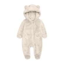 Baby Jumpsuit Baby Snowsuits Winter Fleece Romper with Hood Newborn Bear Snowsuit Boy and Girl One Piece Suit for 0-12 Months, Beige, 0-3 Months