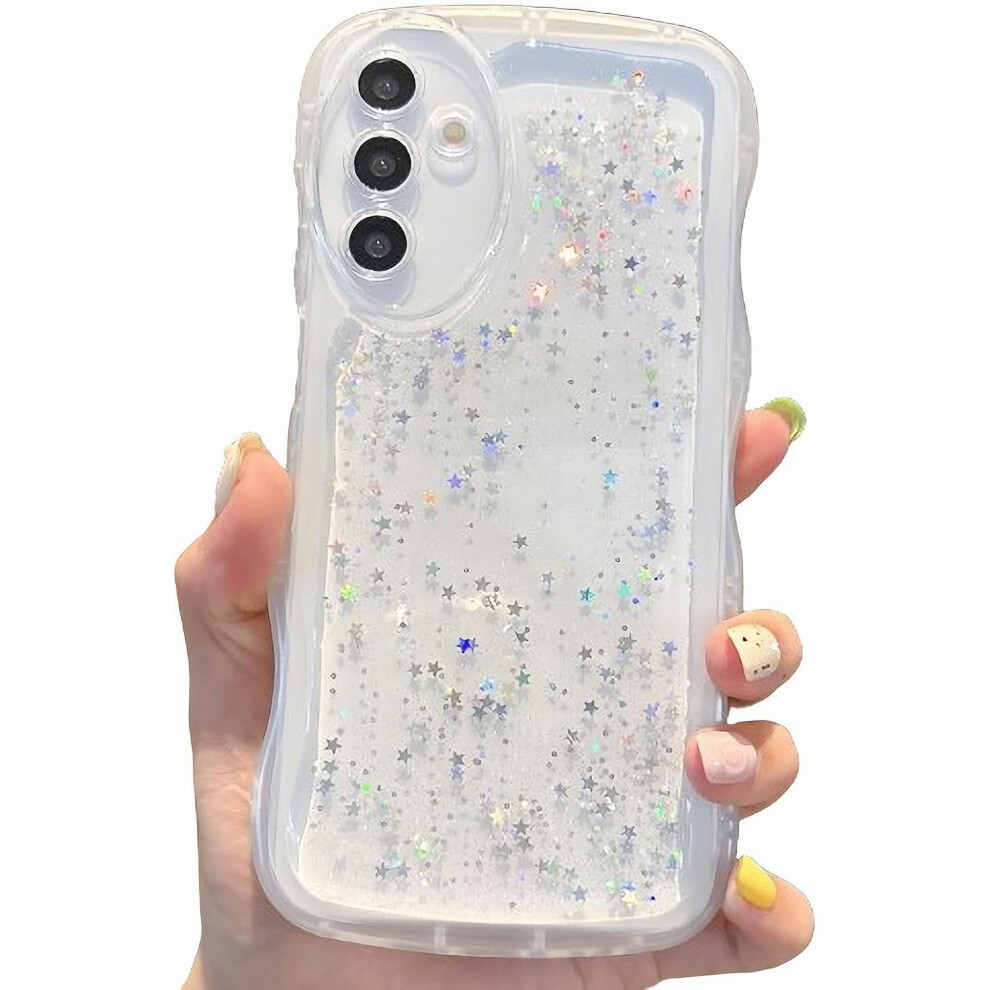 Glitter Clear Phone Case For Samsung Galaxy A55 5G – Curly Wave Frame, Bling Shiny, Soft Shockproof Bumper Cover (, Compatible With Samsung White 9128909357313