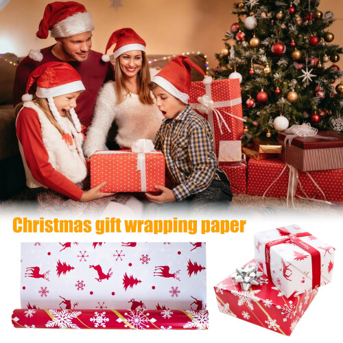 Weihnachtsgeschenkpapier, doppelseitig, mit Baum- und Schneeflockenmotiv